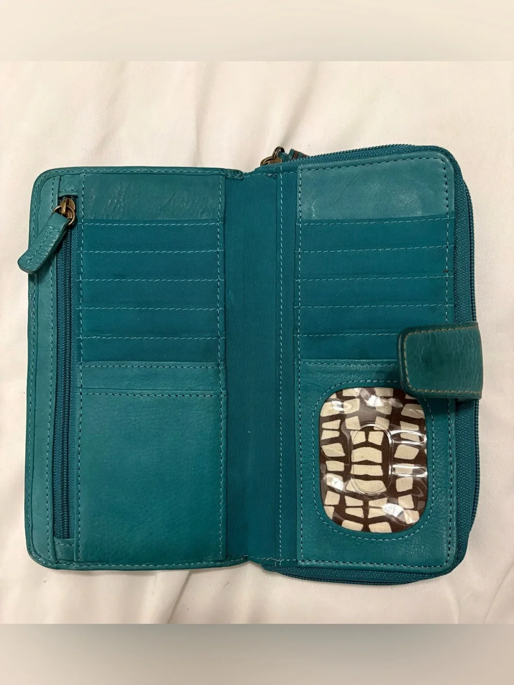 Fossil Teal Leather Clutch Wallet